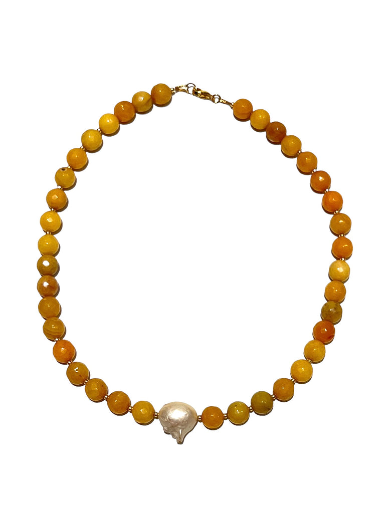 HC DESIGNS- Yellow Agate and Barroque Pearl Short Necklace