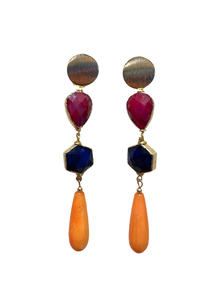 HC DESIGNS- Agate Drop Earrings - Ruby, Blue, Light Orange