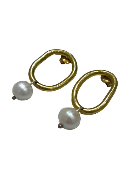 AVI- Halo Pearl Brass Earrings