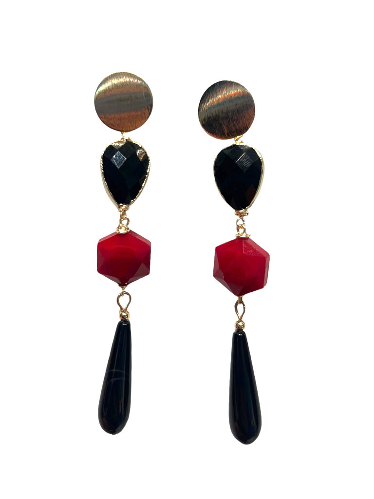 HC DESIGNS- Agate Drop Earrings - Black and red