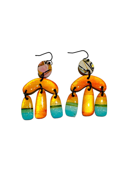 CAMBALACHE BY VIRGINIA NIN - Small Reversible Earrings - Orange Triple Drop