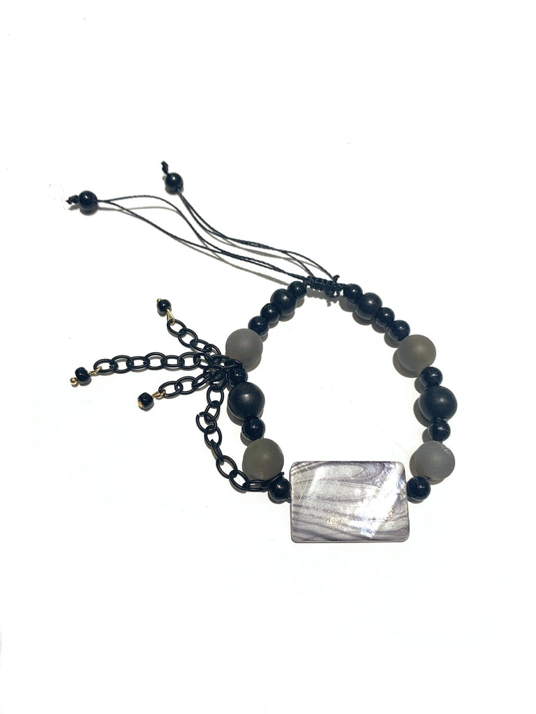 OMAR RIVERA - Black Mixed Stone and Bead Adjustable Bracelet