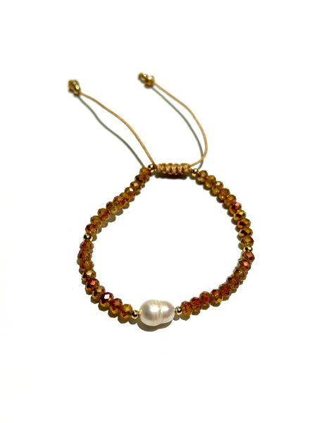 E-HC DESIGNS- Pearl with Crystals Adjustable Bracelets (More colors available)
