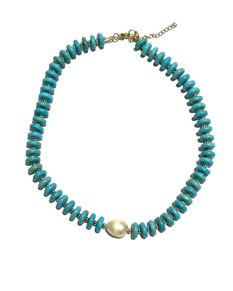 HC DESIGNS- Rondell Turquoise and Pearl Short Necklace