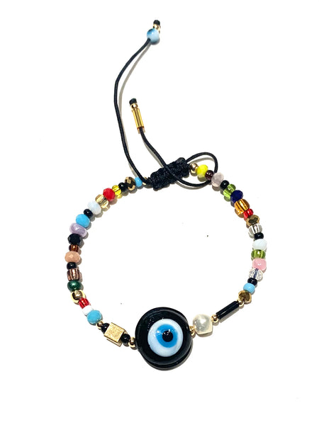 HC DESIGNS- Evil Eye Pendant with Seedbeads Adjustable Bracelets (different colors available)