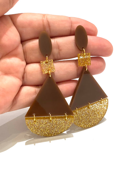 HC DESIGNS- Gota Two Tones Acrylic Brown/Gold Earrings