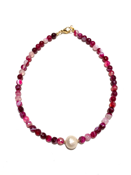 HC DESIGNS- Short Agate and Pearl Necklace (More Colors Available)