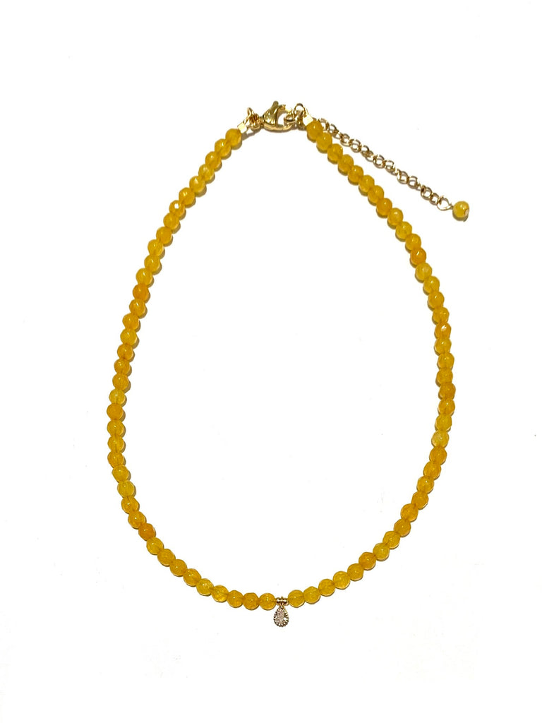 HC DESIGNS- Yellow Agate with Small Pendant 14" Necklace