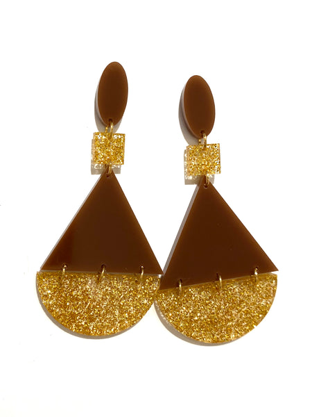 HC DESIGNS- Gota Two Tones Acrylic Brown/Gold Earrings
