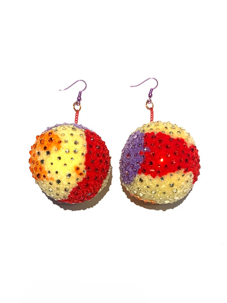 AMARTE DURAN -  Pom Pom Earrings - Rhinestones - Multi Colored