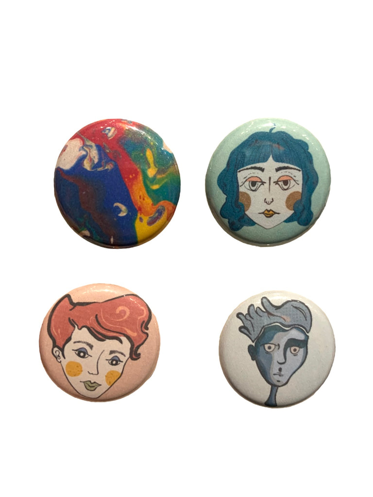 PSYCHEDELIC DOODLE- Faces Set of 4 Pins