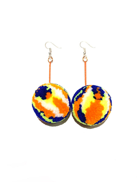 AMARTE DURAN -  Pom Pom Earrings- Blue/Chartreuse/Orange