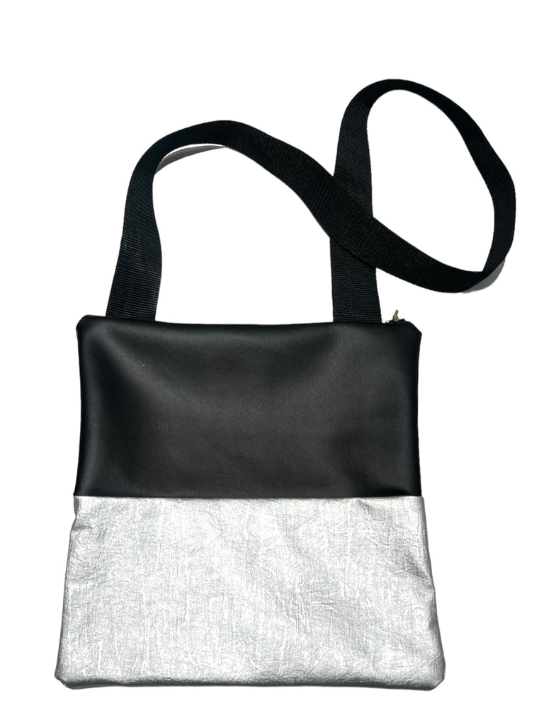 MOTA - Handmade Bag- Cross-Tote Bag- Color Block Black & Silver