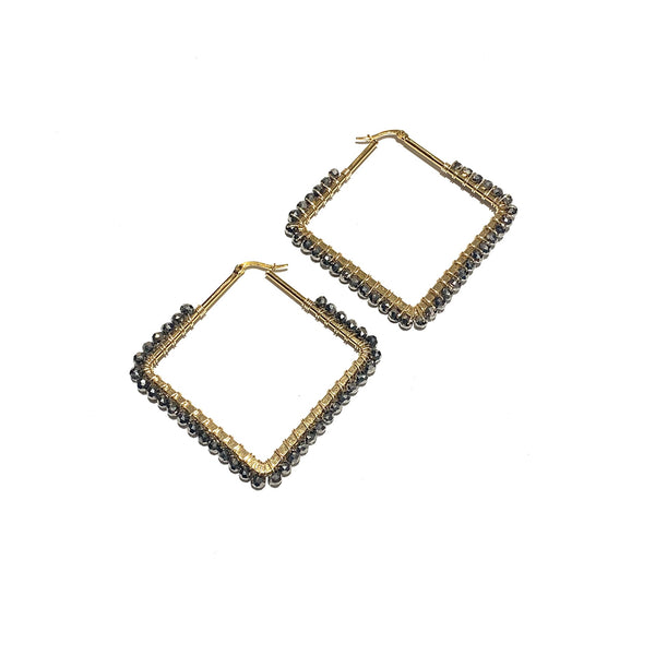 HC DESIGNS- Wired Crystal Large Square Hoop Earrings