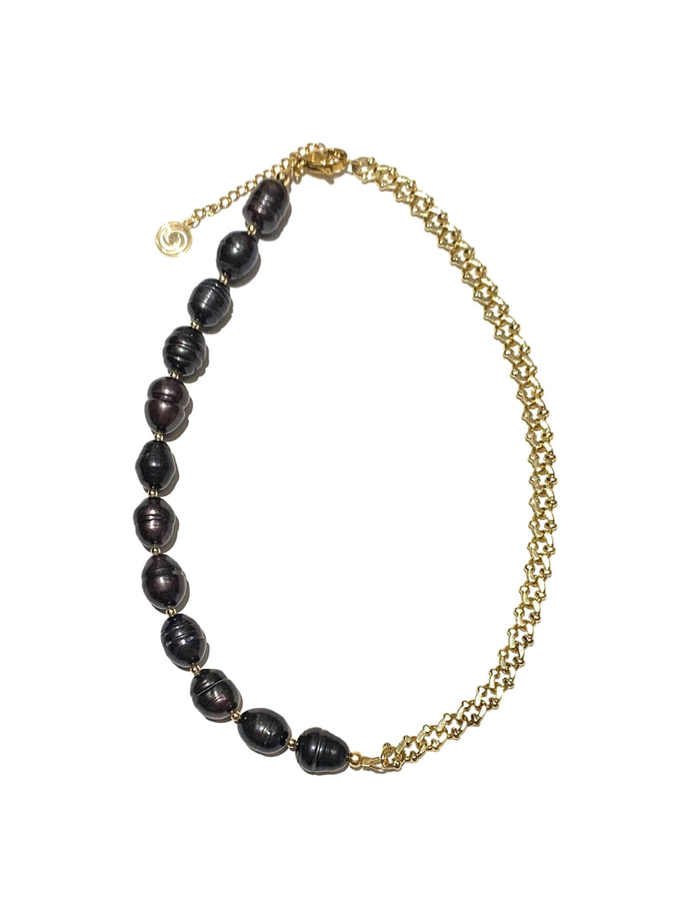 HC DESIGNS- Dark Pearls and Half Chain Necklace