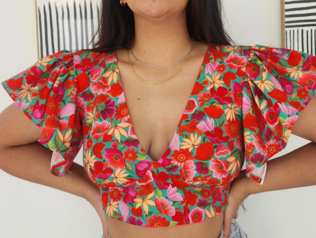 VALENTINA - Ruffle Floral Top - Coral