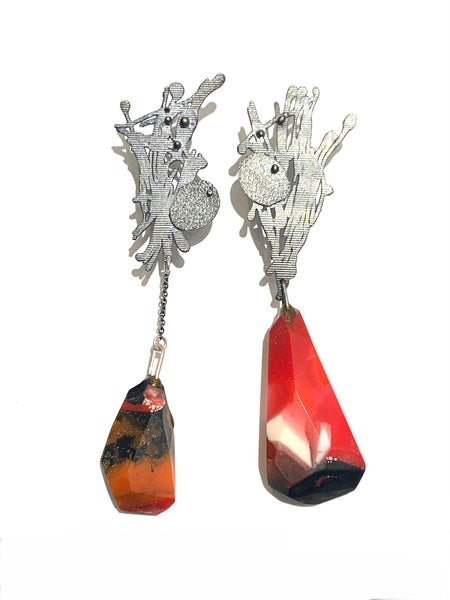 SNOU*- Paradise Collection Earrings /  Red and Black Hues