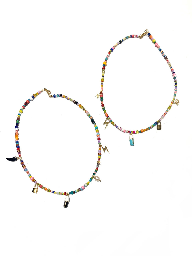 HC DESIGNS- Multicolored Seedbeads with Pendants Short Necklace