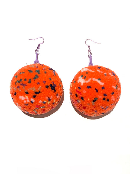 AMARTE DURAN -  Pom Pom Earrings-Bright Orange - Multi Colored