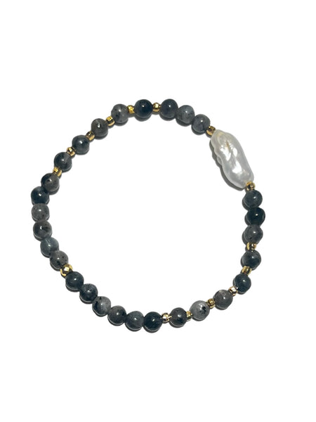 E-HC DESIGNS- Semiprecious Stones with Baroque Pearl Elastic Bracelet