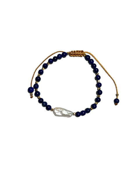 E-HC DESIGNS- Semiprecious Stones with Baroque Pearl Adjustable Bracelet