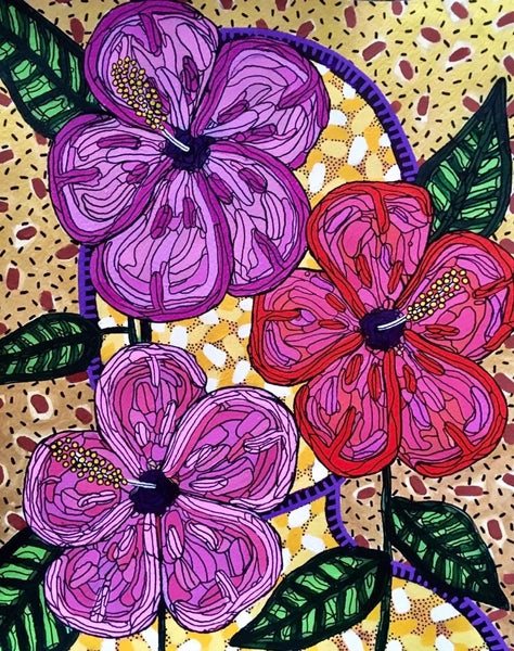 SUSANA CACHO - Art Print - 5” x 7” - Mujer Amapolas Hojas