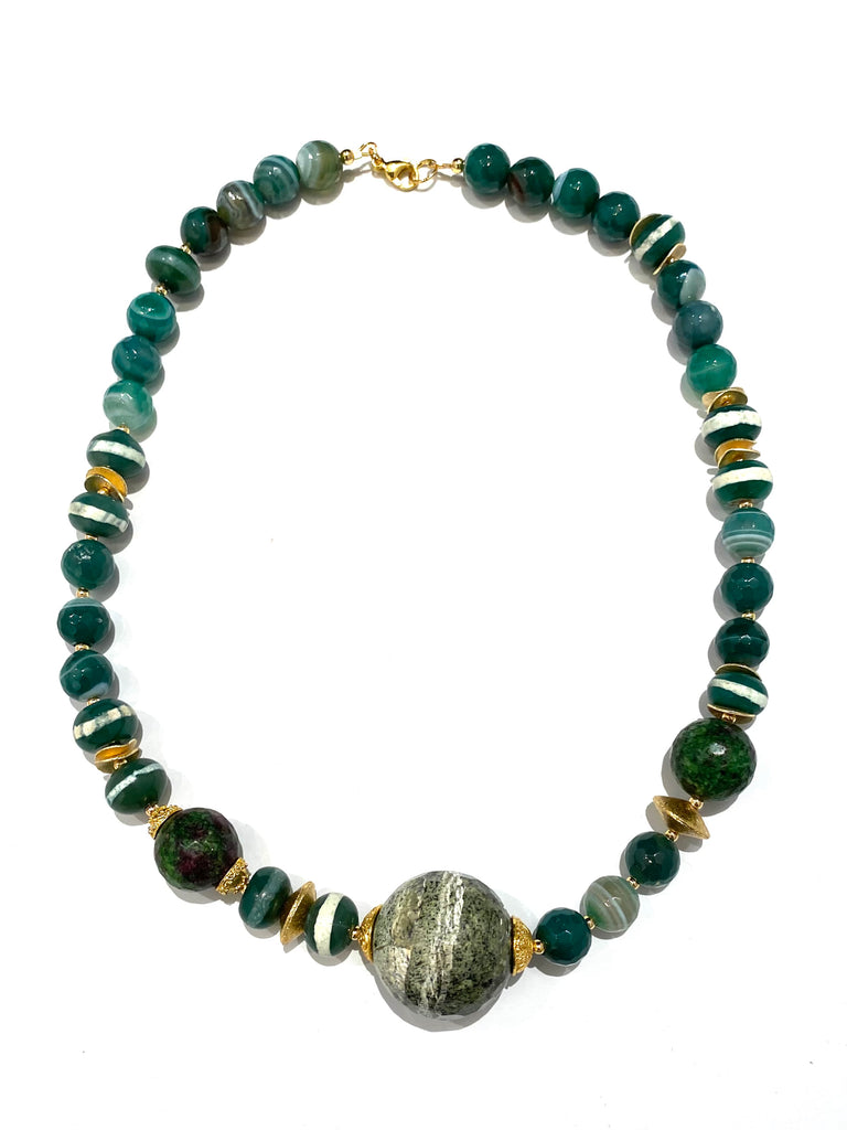 HC DESIGNS- Green Agate Short with accent Stone Necklace