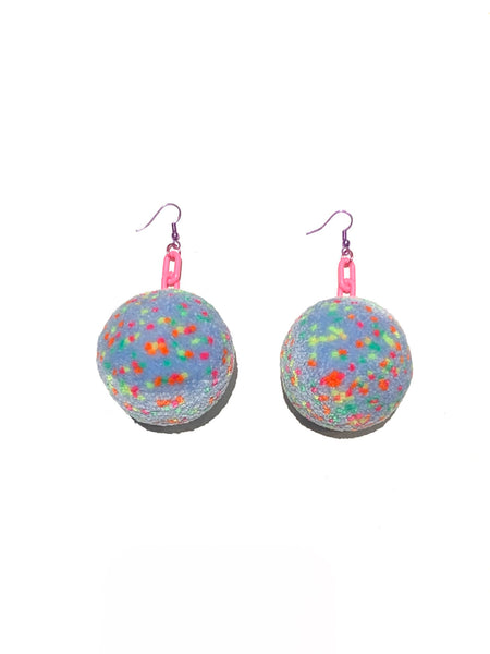 AMARTE DURAN -  Pom Pom Earrings- Blue/Multicolor Dots