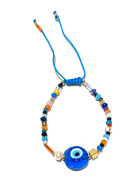 HC DESIGNS- Evil Eye Pendant with Seedbeads Adjustable Bracelets (different colors available)