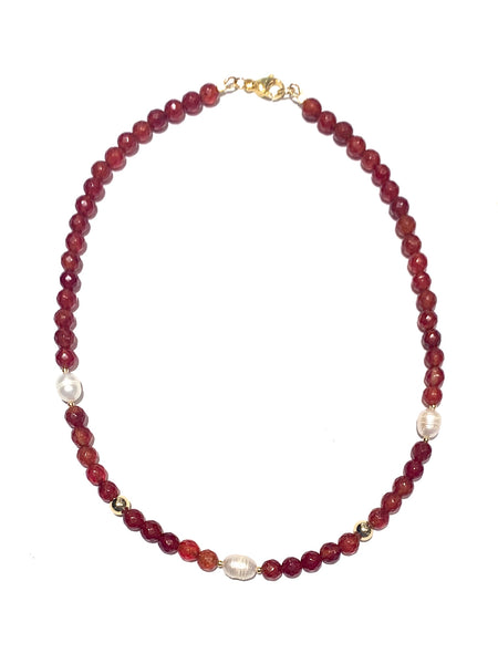 HC DESIGNS- Small Agates and Triple Pearls Short Necklace (different colors available)