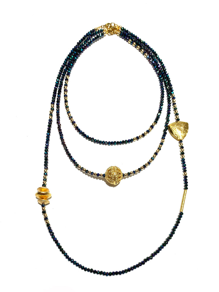 HC DESIGNS- Triple Blue Crystals Necklaces Set