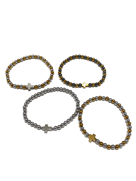 HC DESIGNS - Hematite Elastic Bracelet- Cross (Sold Individually)