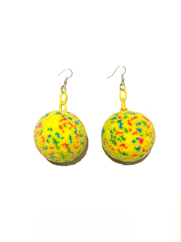 AMARTE DURAN -  Pom Pom Earrings- Yellow/Multicolor Dots