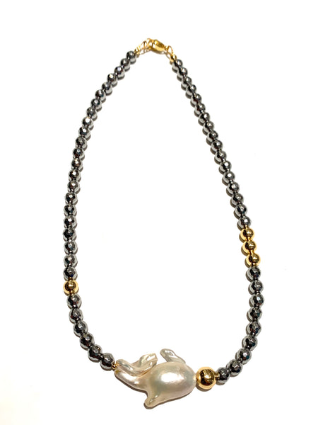 HC DESIGNS- Short Agate and Baroque Pearl Necklace (More Colors Available)