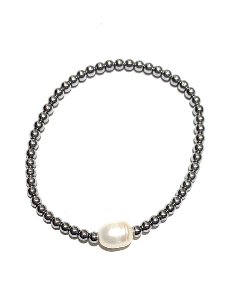 E-HC DESIGNS- Hematite with Pearl Elastic Bracelet
