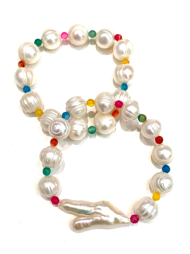 HC DESIGNS- Pearl and Agate Bracelet Set of 2